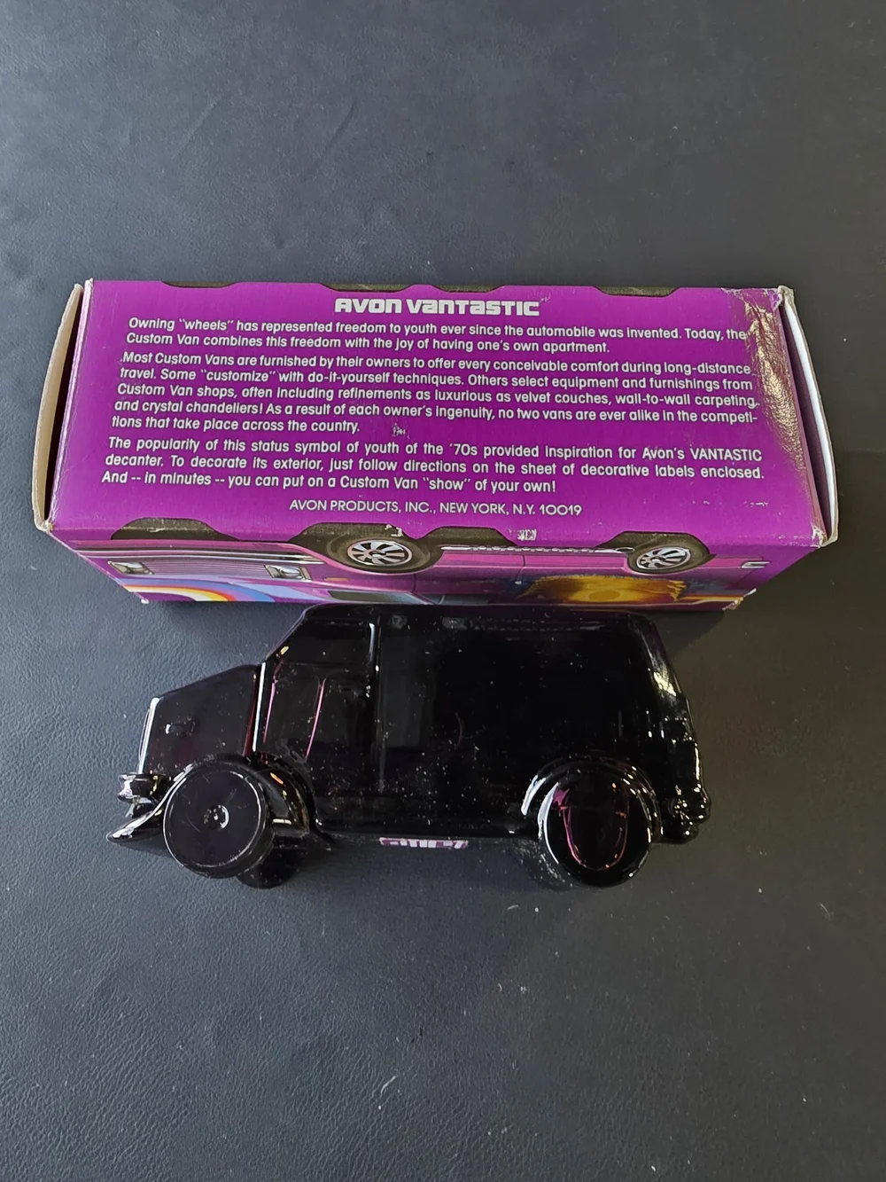 Avon Black-Purple Glass Van with Illustrated Pink Box